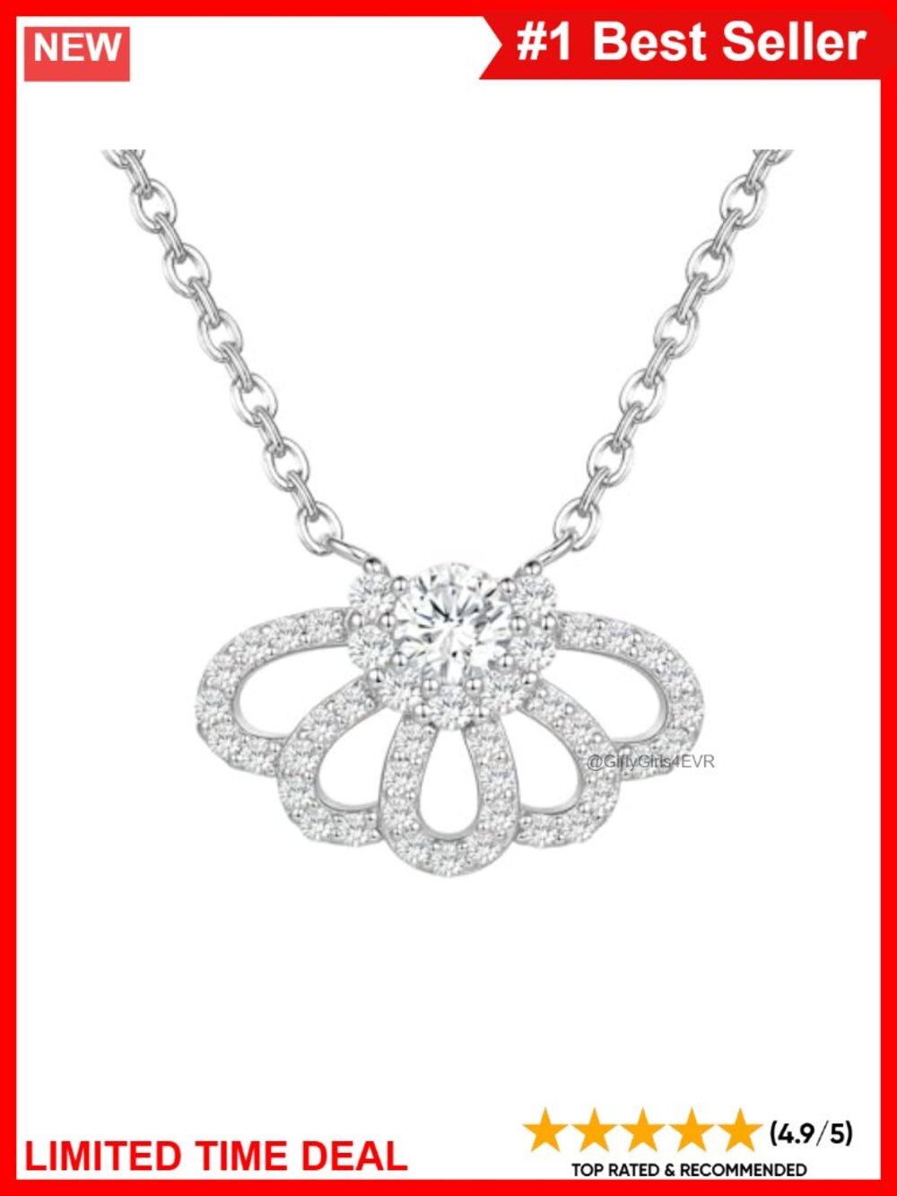 Lab-Grown Diamond Scalloped Flower Pendant Necklace 925 Sterling Silver